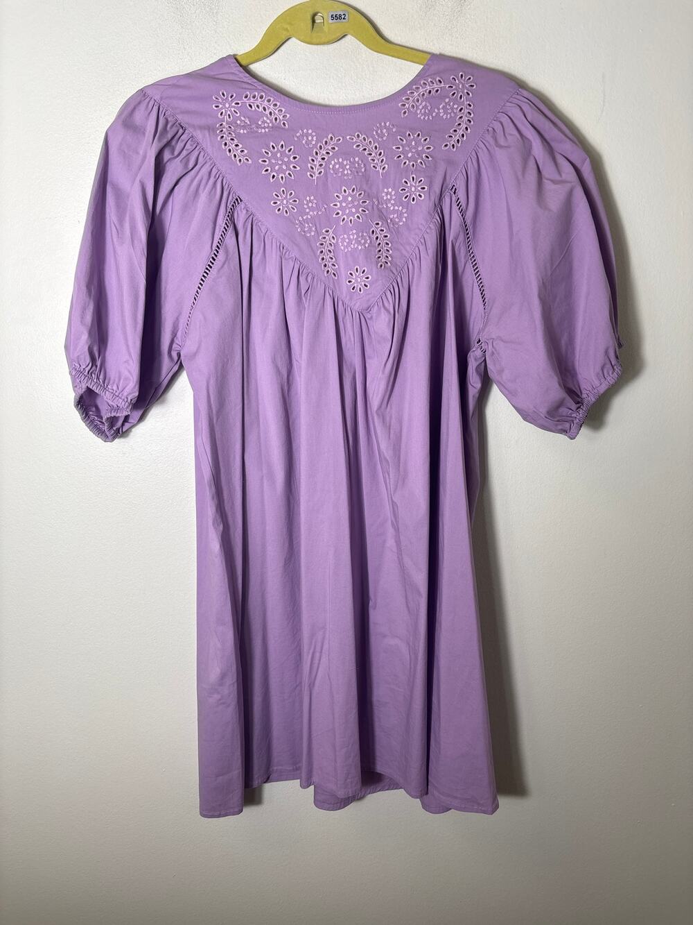 Strut and Bolt Lavender Half Puff Sleeve Cotton Knee Length Dress Sz M